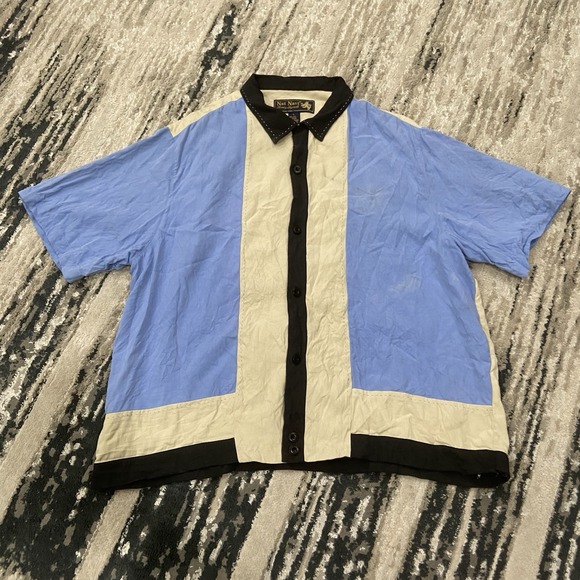 Vtg Nat Nast Luxury Originals Shirt Mens Large Blue Clay White Diamond Bowling - Picture 1 of 6